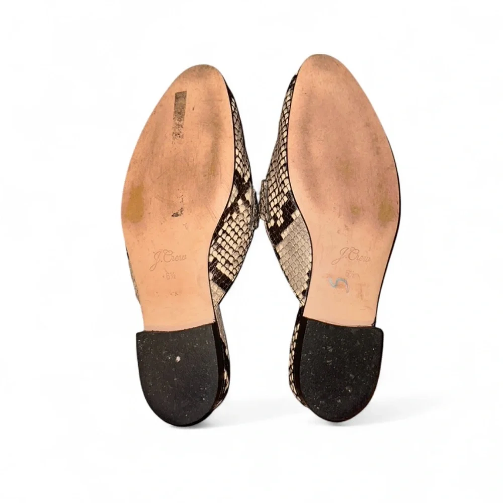 J.‎ Crew W 6.5 Snakeskin Loafers Mules Leather Black Tan Silver Slip On Classic - Picture 7 of 7